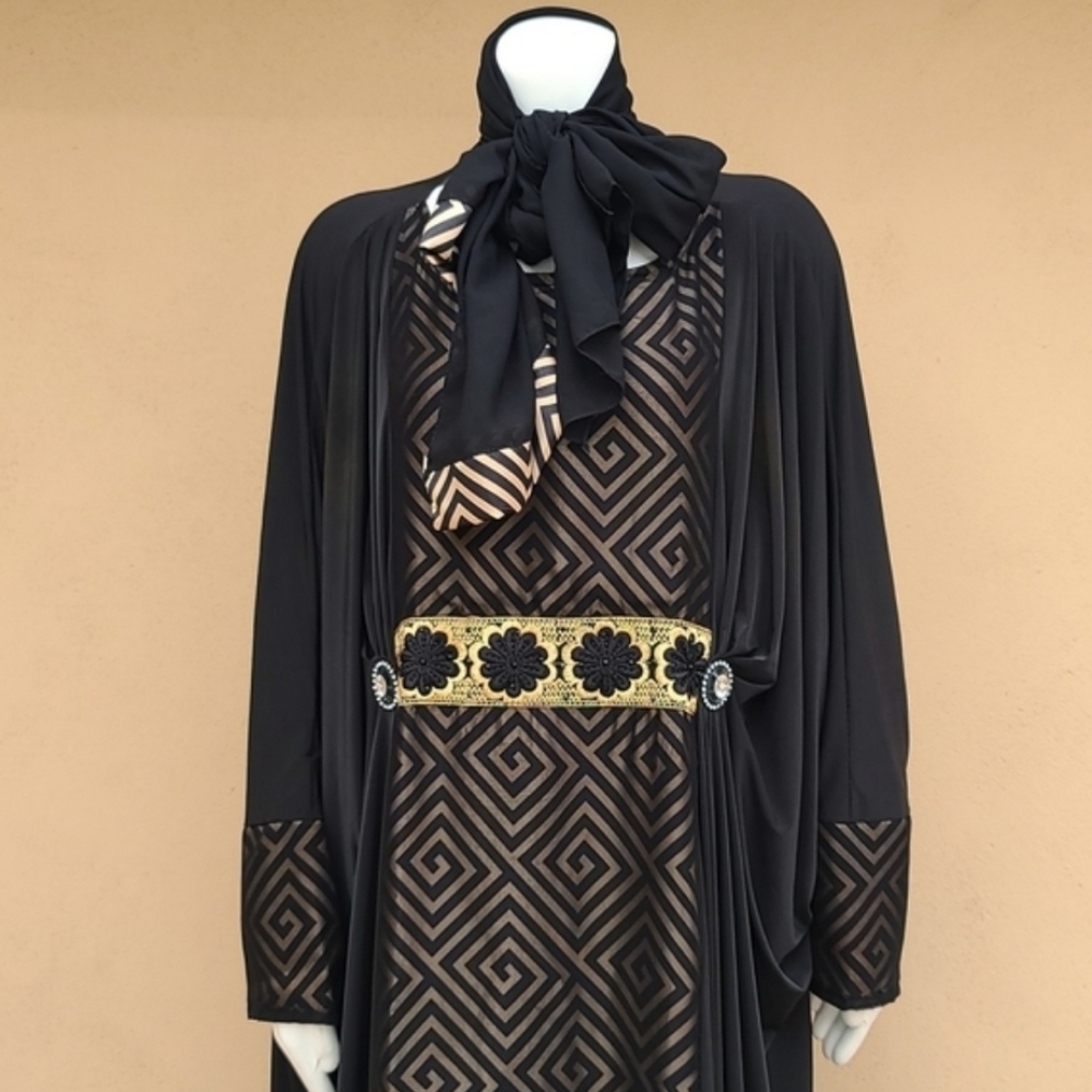 DUBAI CUSTOM ABAYA Wedding Dress Evening Kaftan Robe Maxi Thobe Scarf XL 1X 2X - Picture 15 of 16